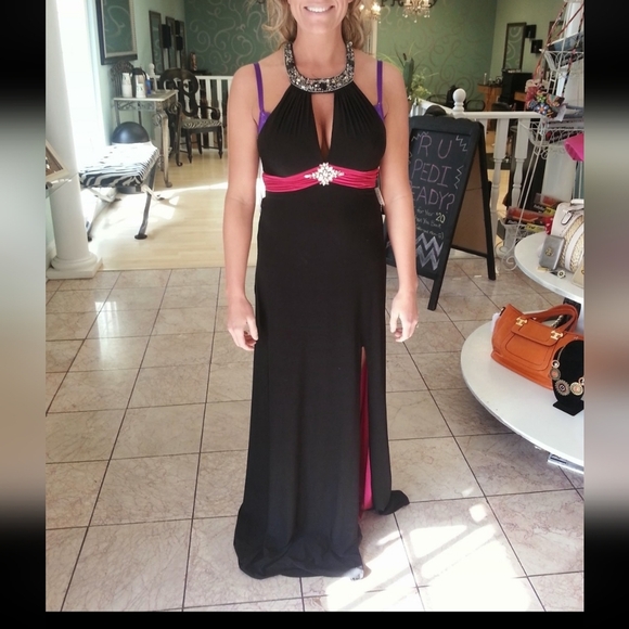 Alyce Design Formal Dress Embellished Neckline Prom Ball Gown Polyester Slit - Picture 6 of 6